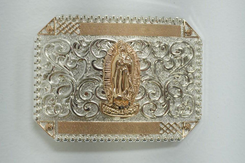 SQUARE BUCKLE GUADALUPE VIRGIN ROSE GOLD SILVER