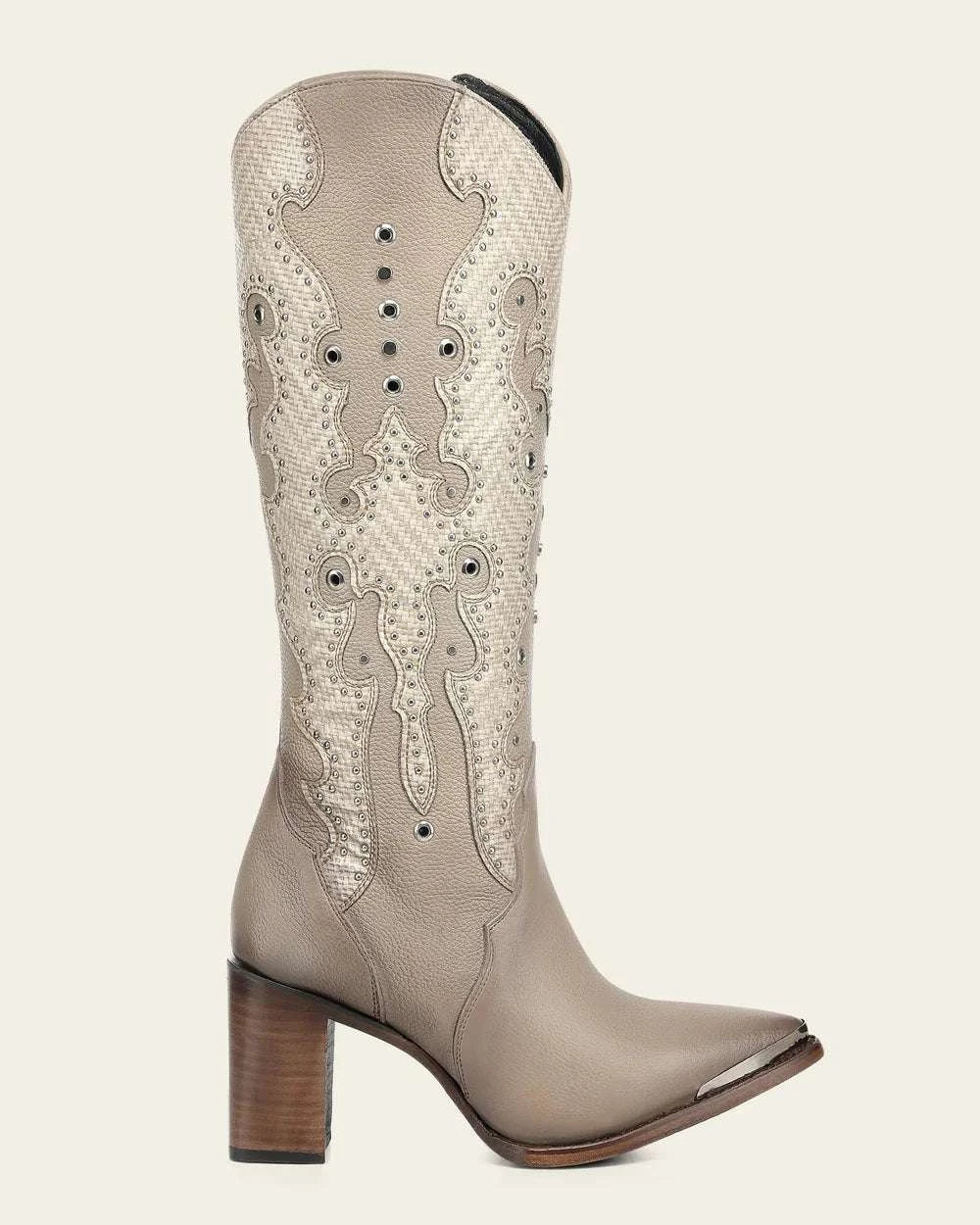 WOMEN’S CUADRA TALL BOOT RES BEIGE EMBROIDERY Y STUDS Y ZIPPER POINTED TOE CC280 Laherradurawwnc.com