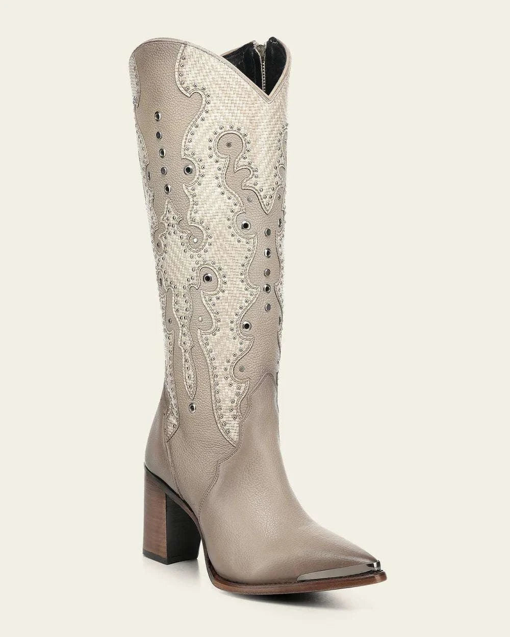 WOMEN’S CUADRA TALL BOOT RES BEIGE EMBROIDERY Y STUDS Y ZIPPER POINTED TOE CC280 Laherradurawwnc.com