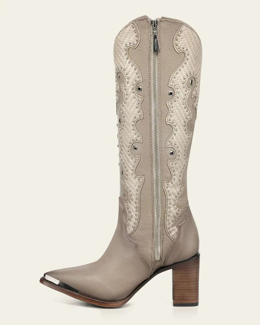 WOMEN’S CUADRA TALL BOOT RES BEIGE EMBROIDERY Y STUDS Y ZIPPER POINTED TOE CC280 Laherradurawwnc.com