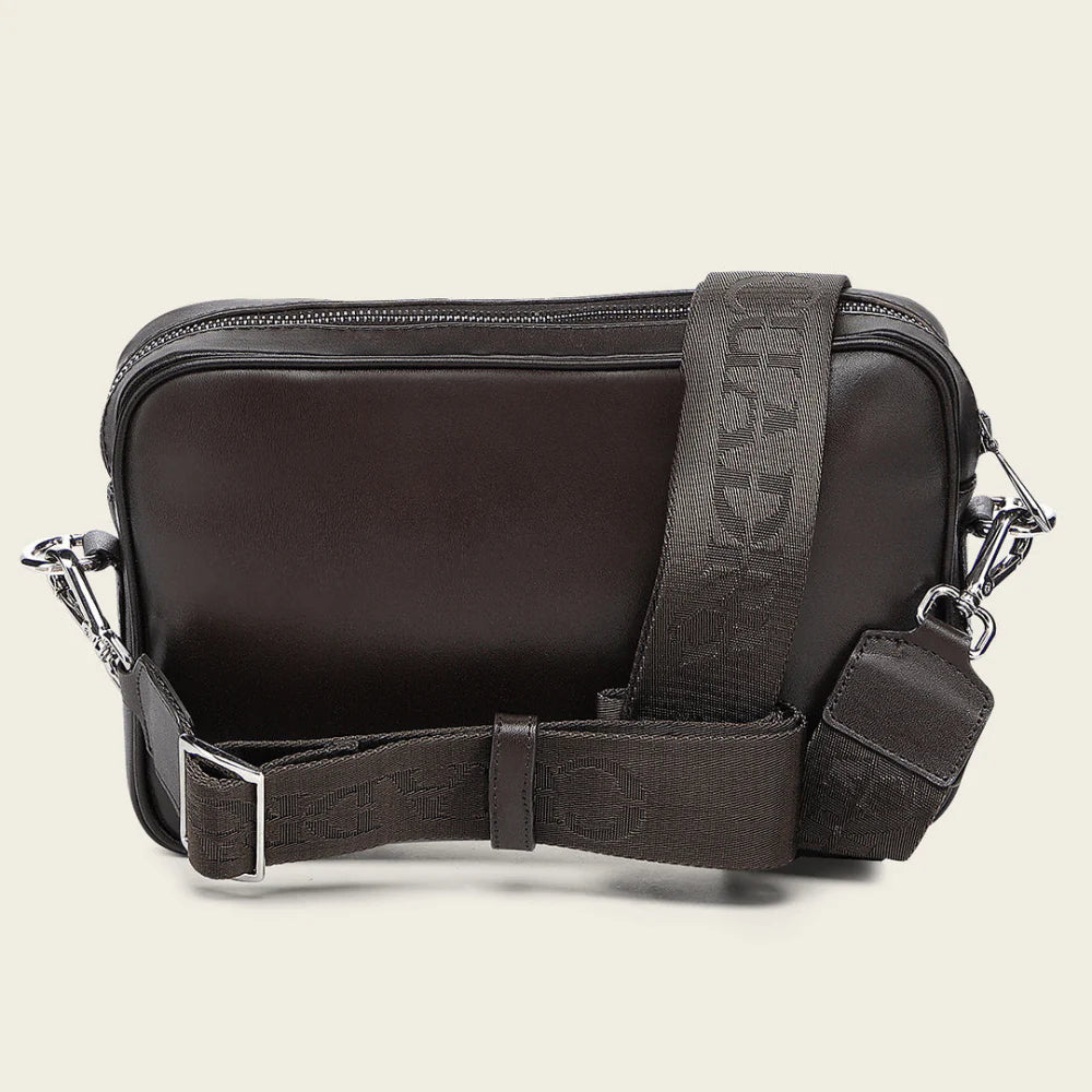 BOLSA CUADRA MENS ALLIGATOR CERDENA CAFE LASER ZIP DU729