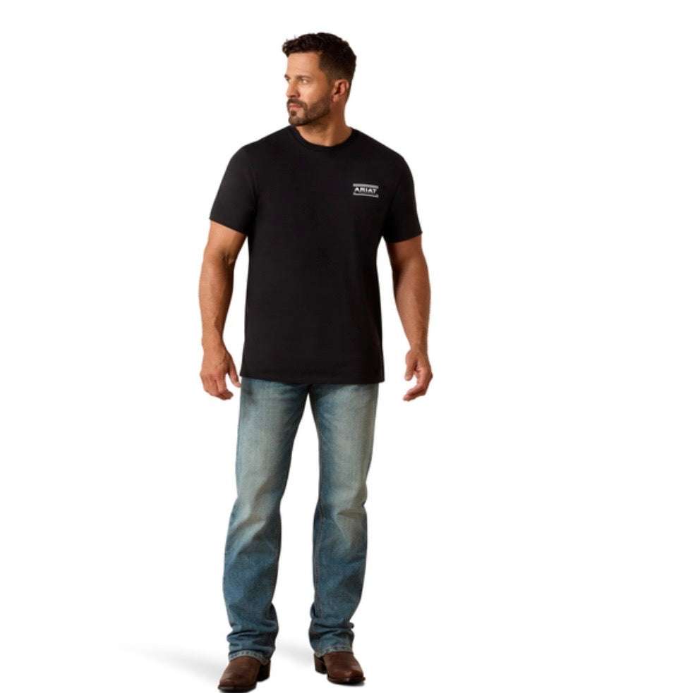 ARIAT MEN T-SHIRT CANYON AZTEC SHIELD SS BLACK 10054353 Laherradurawwnc.com
