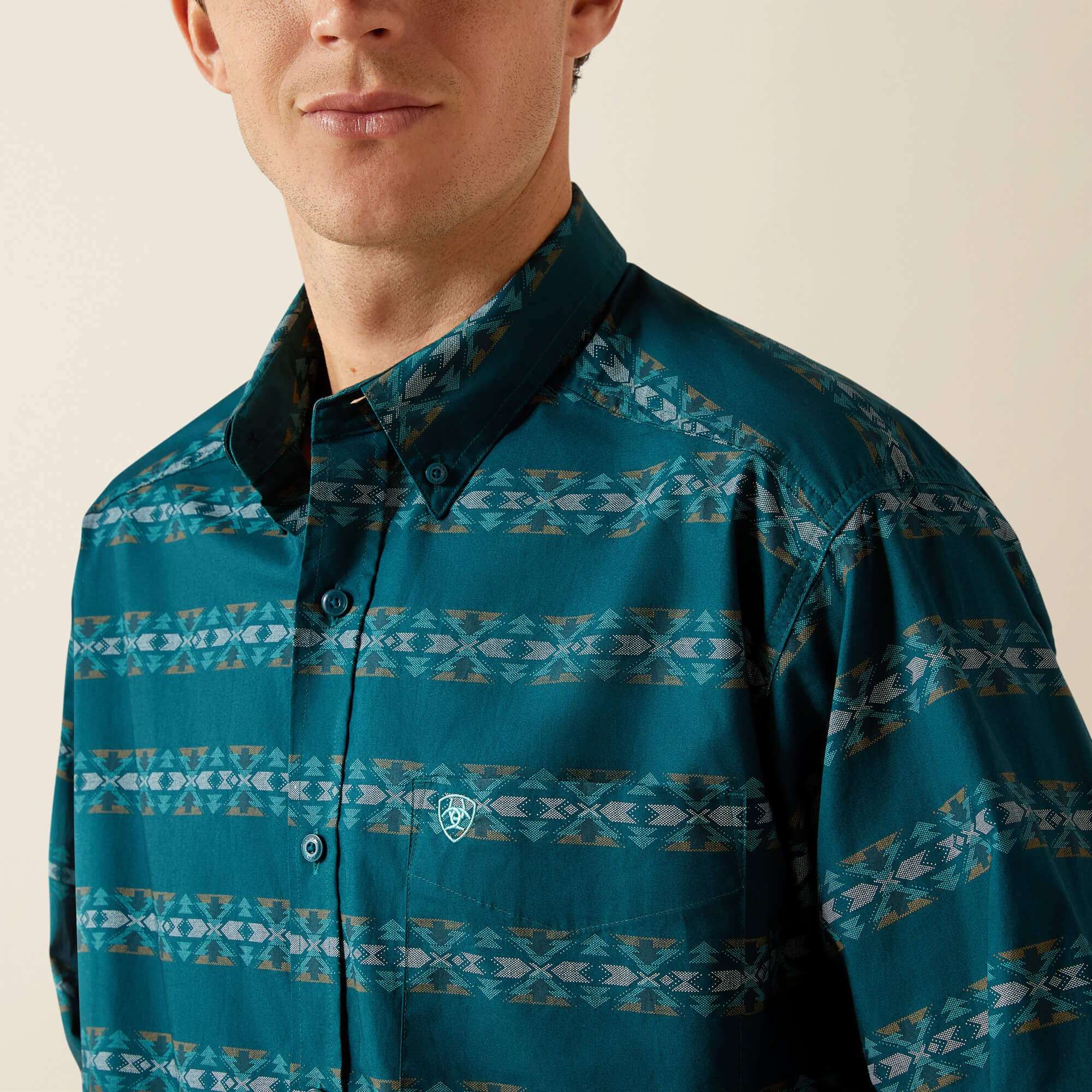 ARIAT MENS BRANDO TEAL LONG SLEEVE SHIRT CLASSIC FIT 10062210 Laherradurawwnc.com