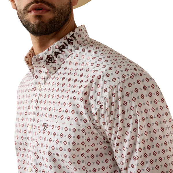 ARIAT MENS TEAM DALLAS LS SHRT WHITE MULTI GEO PRINT/BLACK 10073629