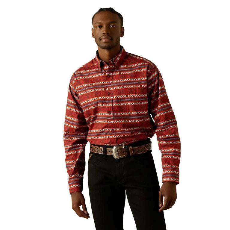 ARIAT MENS TIAGO LONG SLEEVE RED SHIRT CLASSIC FIT 10062185 Laherradurawwnc.com