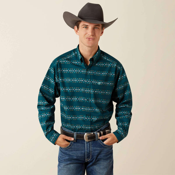 ARIAT MENS BRANDO TEAL LONG SLEEVE SHIRT CLASSIC FIT 10062210
