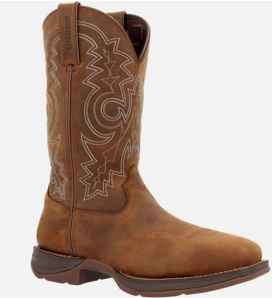 DURANGO MEN WORK BROWN WITH WHITE STITCHING (steel toe, waterproof, slip & oil resistant) - DDB0389