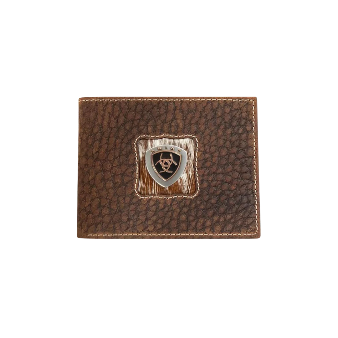 ARIAT MEN'S CALF HAIR BIFOLD BROWN WALLET -A3566802