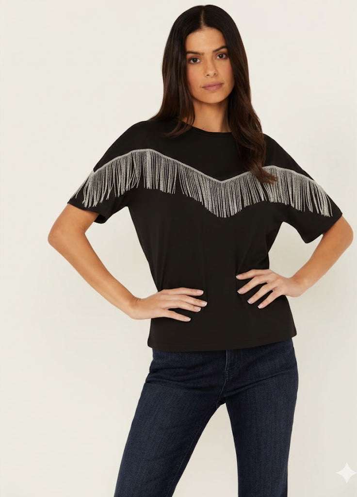 ROCK&ROLL CHAIN FRINGE TEE BLACK BW21T08128 Laherradurawwnc.com