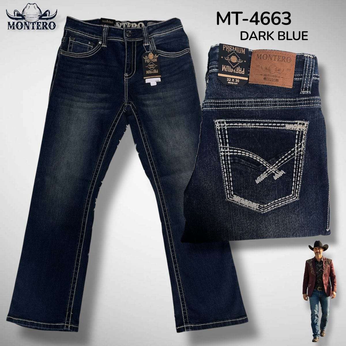 MONTERO DARK BLUE MODERN BOOT MENS JEANS - MT4663-DK Laherradurawwnc.com