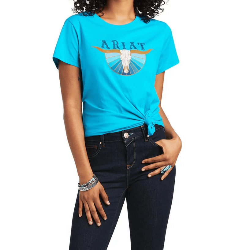 WOMEN ARIAT REAL PACIFIC STEERHEAD SS TEE-10039570 Laherradurawwnc.com