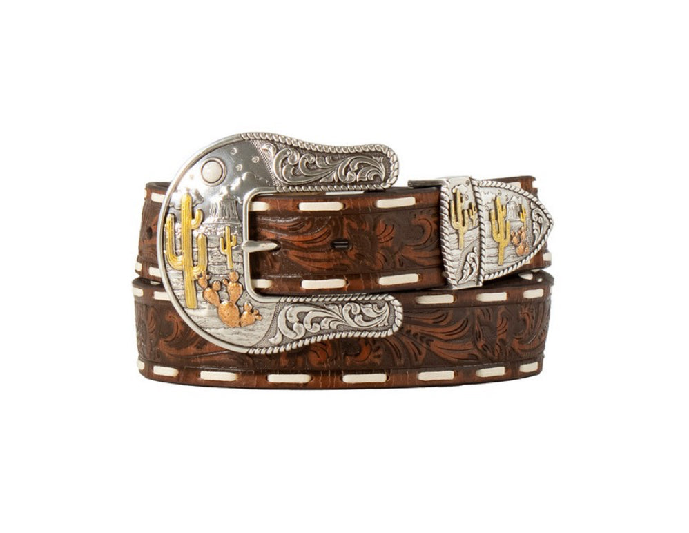 NAGEL RANCH BEADED TOOLED BROWN BELT -D140009902