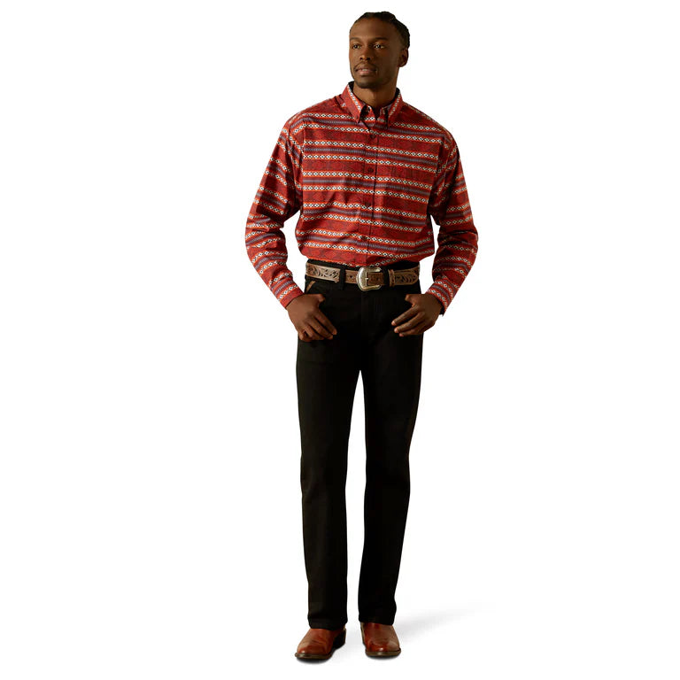 ARIAT MENS TIAGO LONG SLEEVE RED SHIRT CLASSIC FIT 10062185