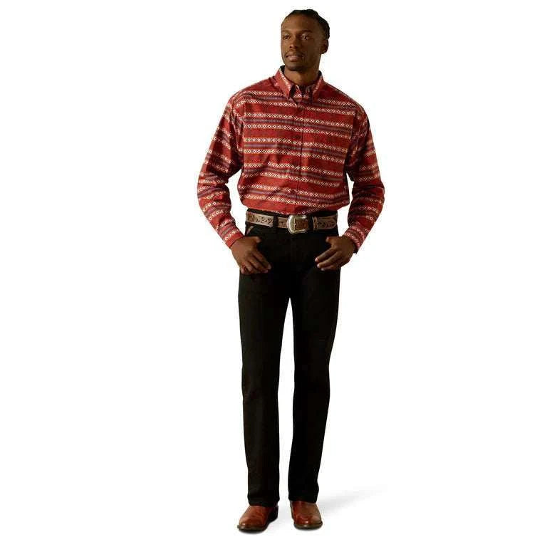 ARIAT MENS TIAGO LONG SLEEVE RED SHIRT CLASSIC FIT 10062185 Laherradurawwnc.com