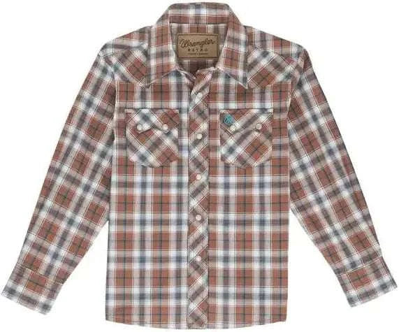 BOY'S WRANGLER LONG SLEEVE SHIRT BROWN 112351486 Laherradurawwnc.com
