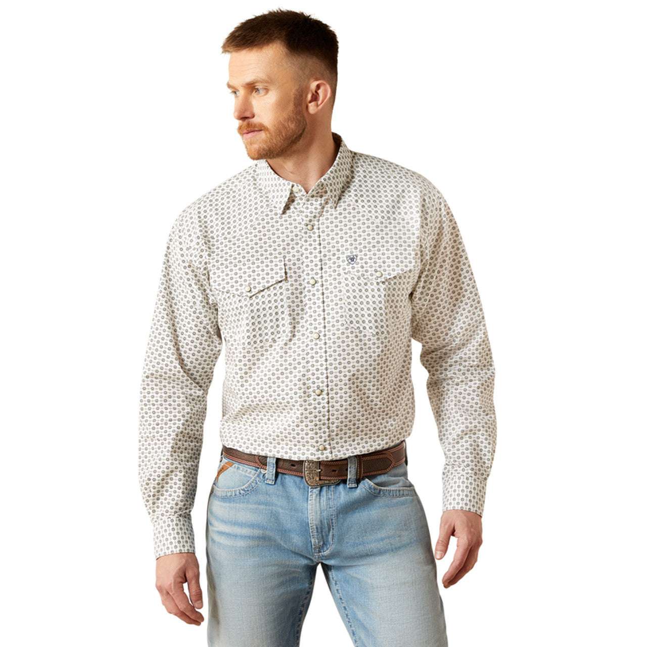 ARIAT MEN WHITE FENN SNP LS SHIRT -10065784 Laherradurawwnc.com