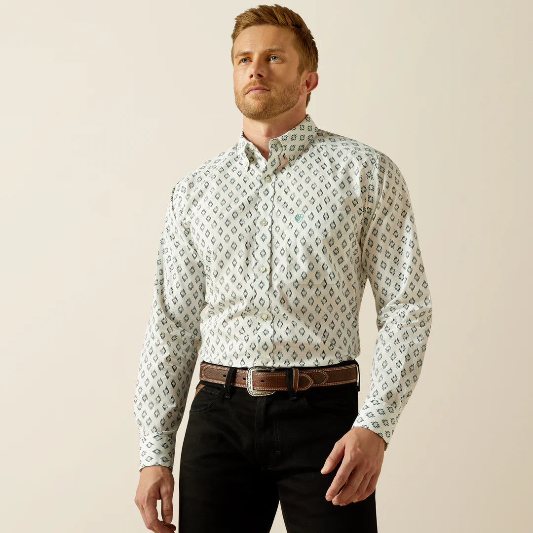 ARIAT MENS BASS FITTED WHITE BUTTON DOWN SHIRT WHITE 10062203