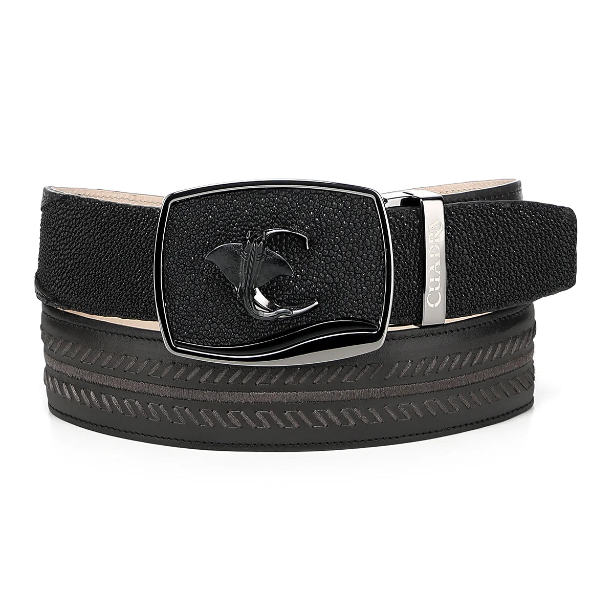 CUADRA CINTO MANTARRAYA NEGRO MN BLACK STINGRAY WOVEN BELT BC475