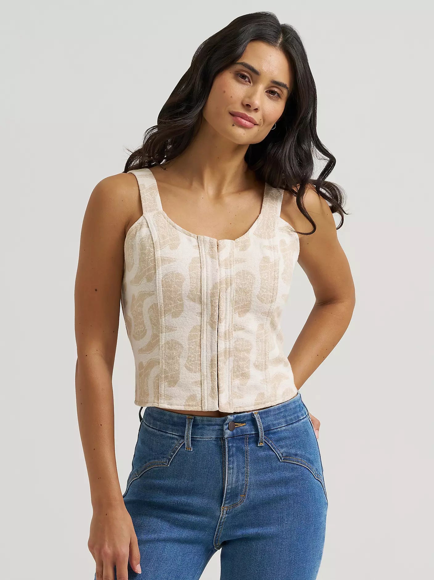 WOMEN'S SLEEVELESS WRANGLER SHORT TOP LIGHT BROWN 112382720