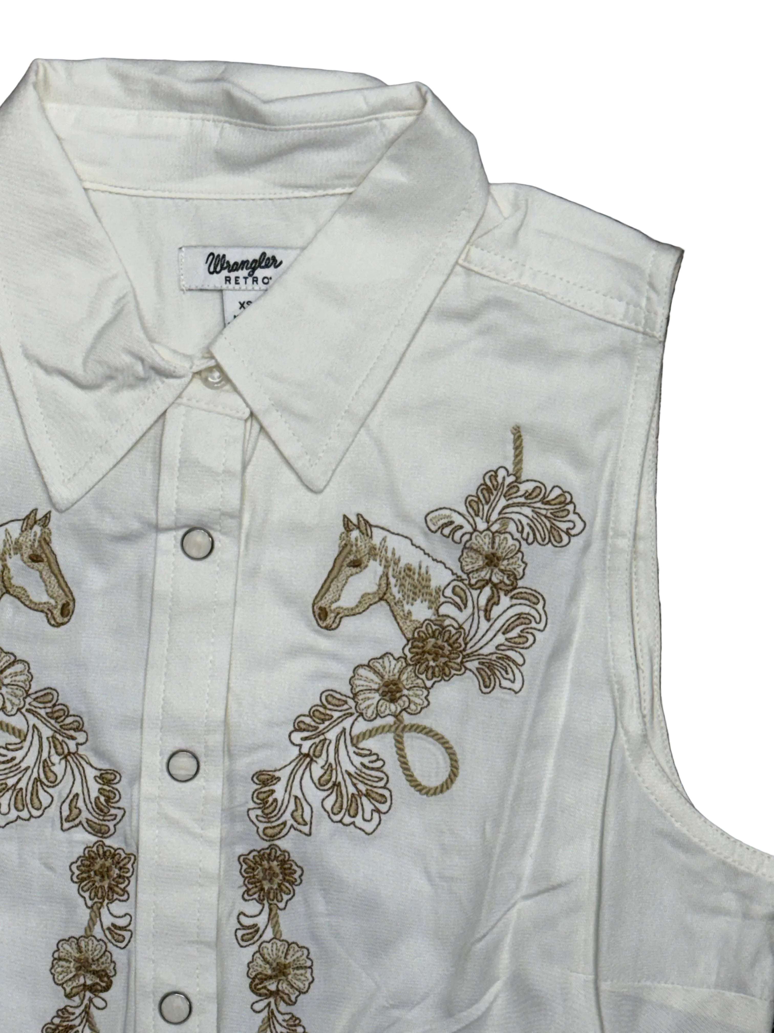 WRANGLER WOMEN HORSE EMBROIDERED WHITE VEST - 112375229 Laherradurawwnc.com