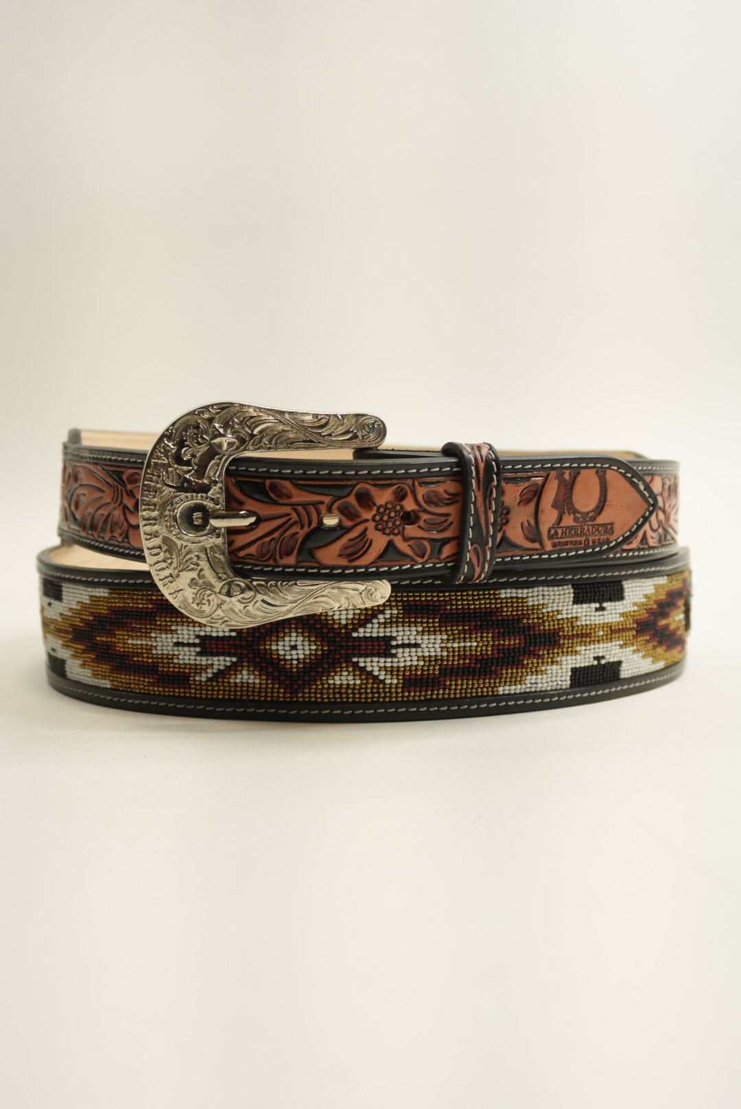 LA HERRADURA BELT AZTEC GOLD/ WINE BLACK NEW DESIGN