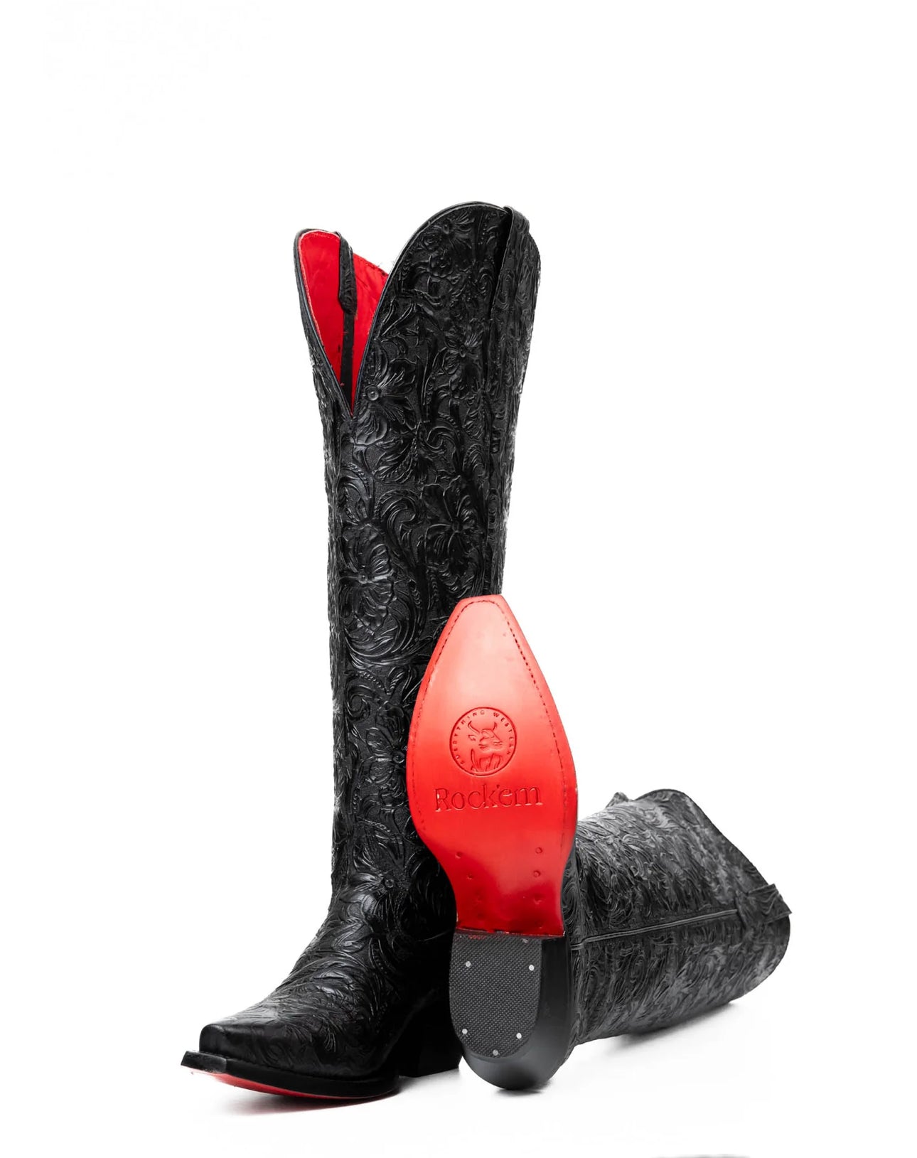 ROCKEM WOMEN TALL BOOT NANCY HD CINCELADO NEGRO SNIP TOE RED BOTTOM