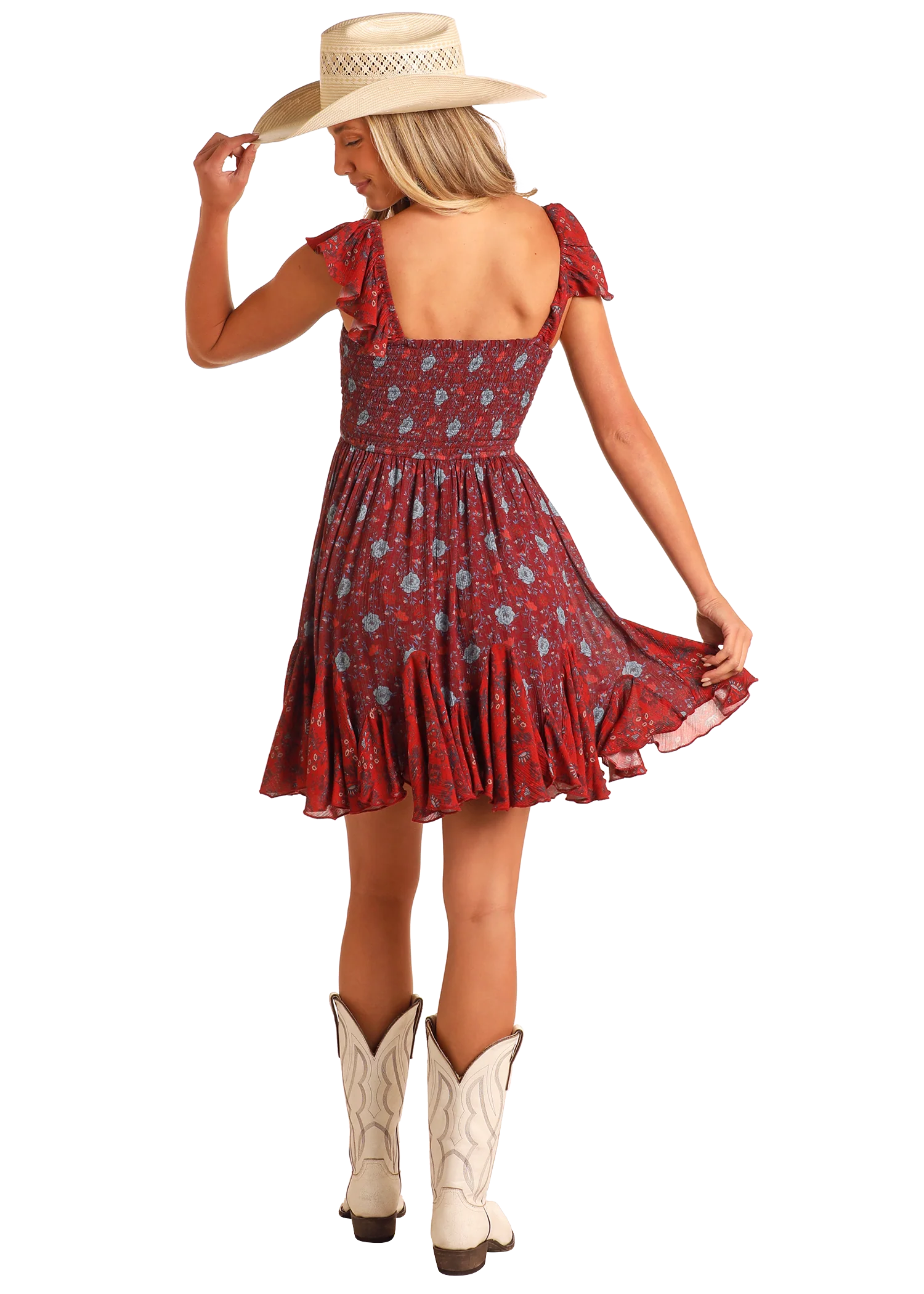 ROCK & ROLL WOMEN'S PATCH PRINT MINI DRESS WINE -BWD0R08132