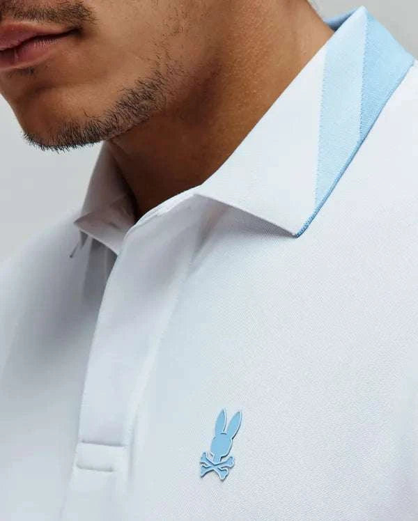 PSYCHO BUNNY ONYX SPORT LIGHT BLUE & WHITE POLO - MT0100117 Laherradurawwnc.com