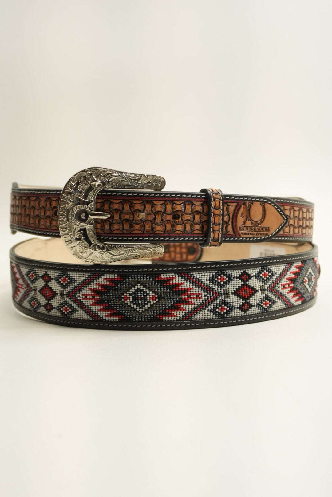 LA HERRADURA THIN WOVEN TAN BELT AZTEC RED/GREY NEW DESIGN Laherradurawwnc.com
