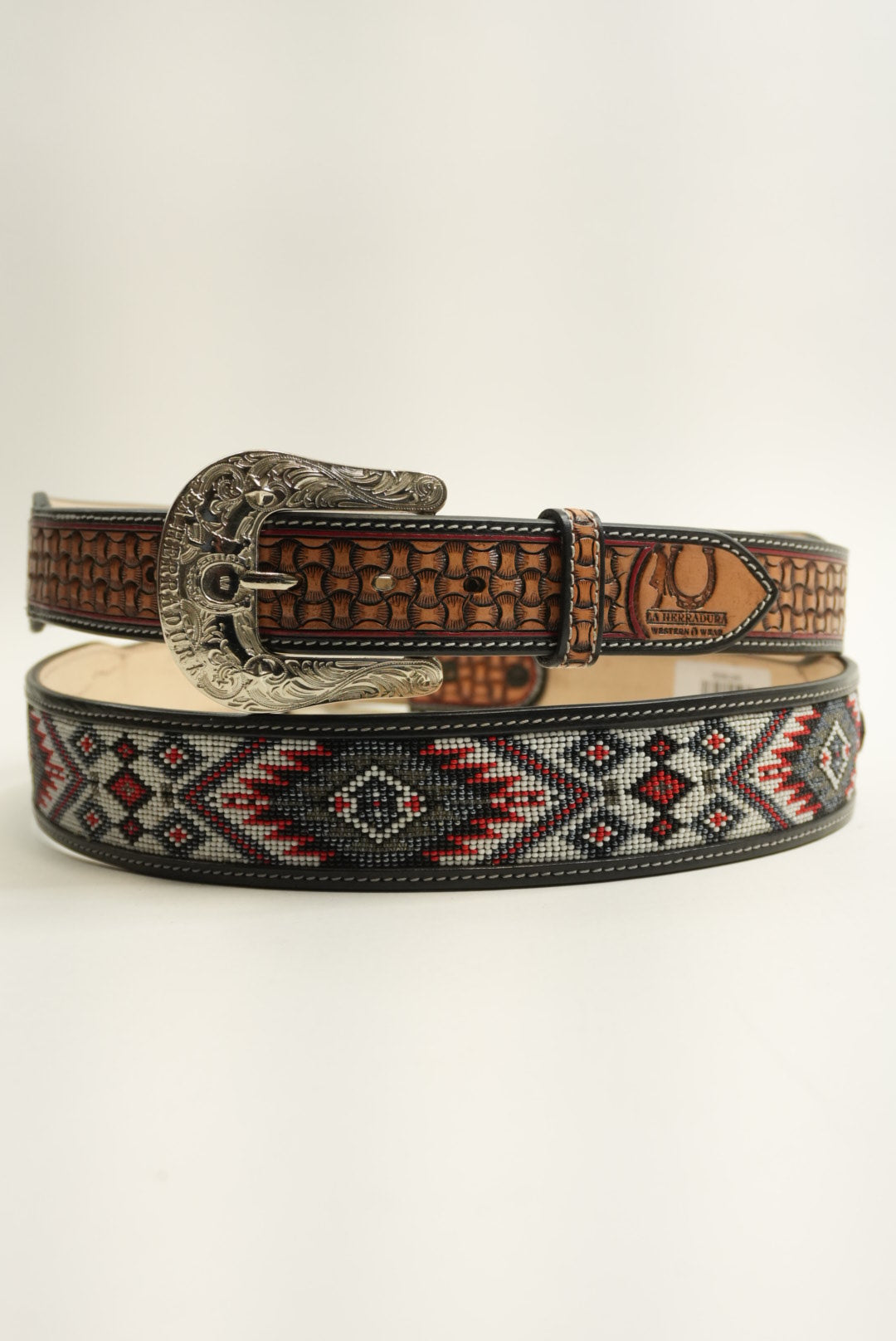 LA HERRADURA THIN BELT AZTEC RED/GREY NEW DESIGN