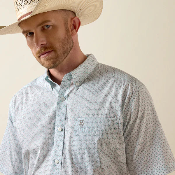 ARIAT MENS CLASSIC FIT WRINKLE FIT WHITE MULI GEO PRINT - 10073700