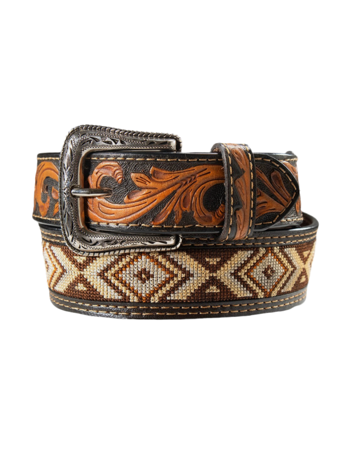 NOCONA MENS WESTERN BROWN AZTEC STITCHED BELT N210009002