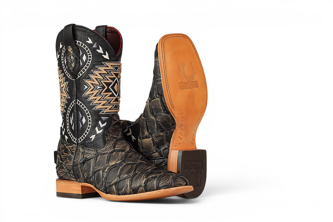 LA HERRADURA LH005 BOTAS PARA CABALLERO EXÓTICAS-RANCHERAS PESCADO MATE CAMEL PUNTA CUADRADA EE