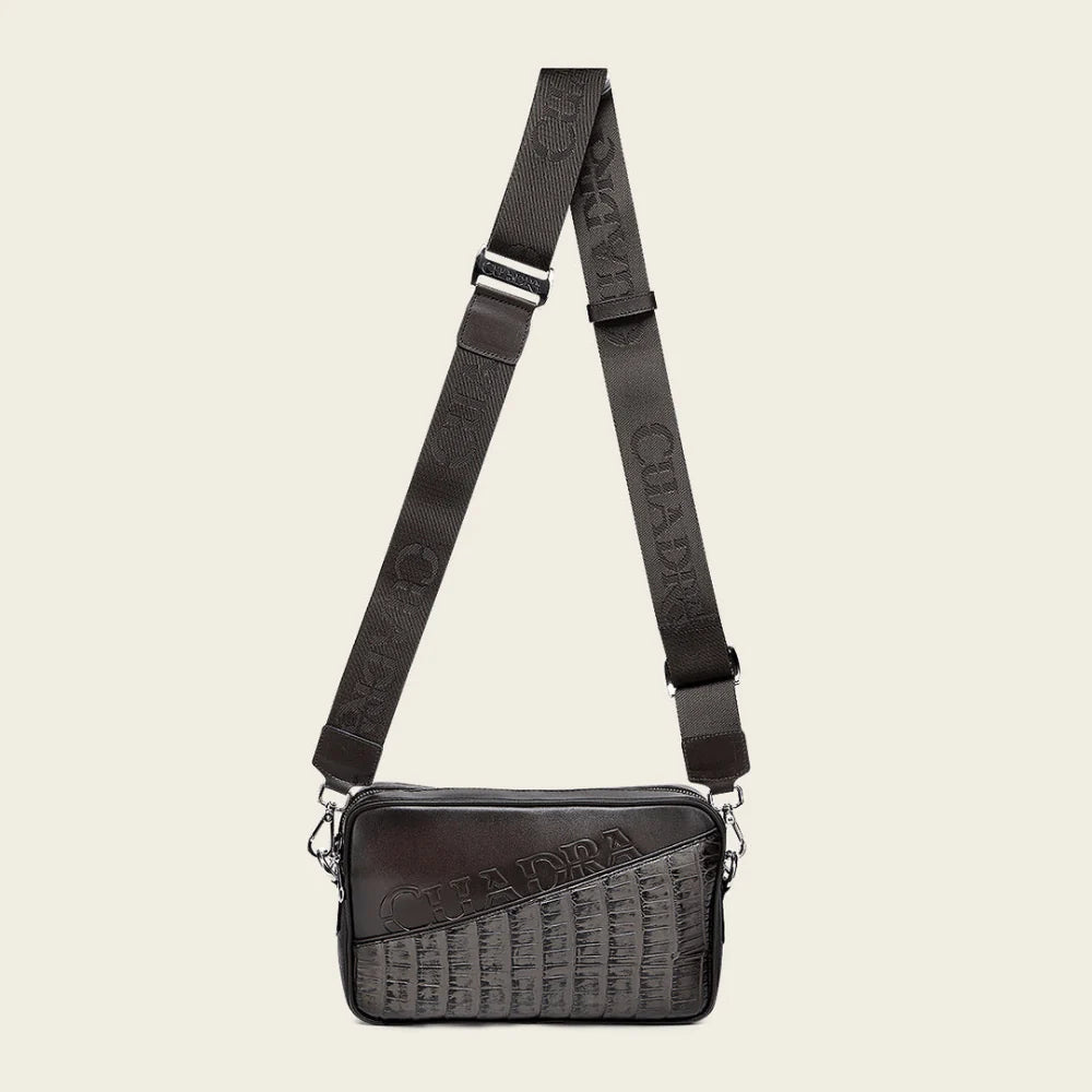 BOLSA CUADRA MENS ALLIGATOR CERDENA CAFE LASER ZIP DU729