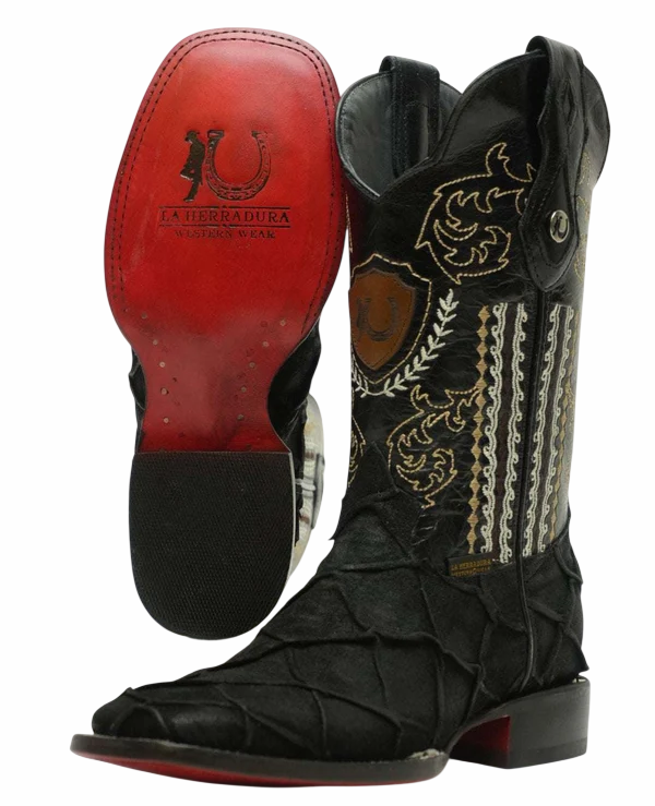LA HERRADURA MENS DANIEL PIRARUCU DOBLILLADO GAM NEGRO RED BOTTOM SQUARE TOE BOOT