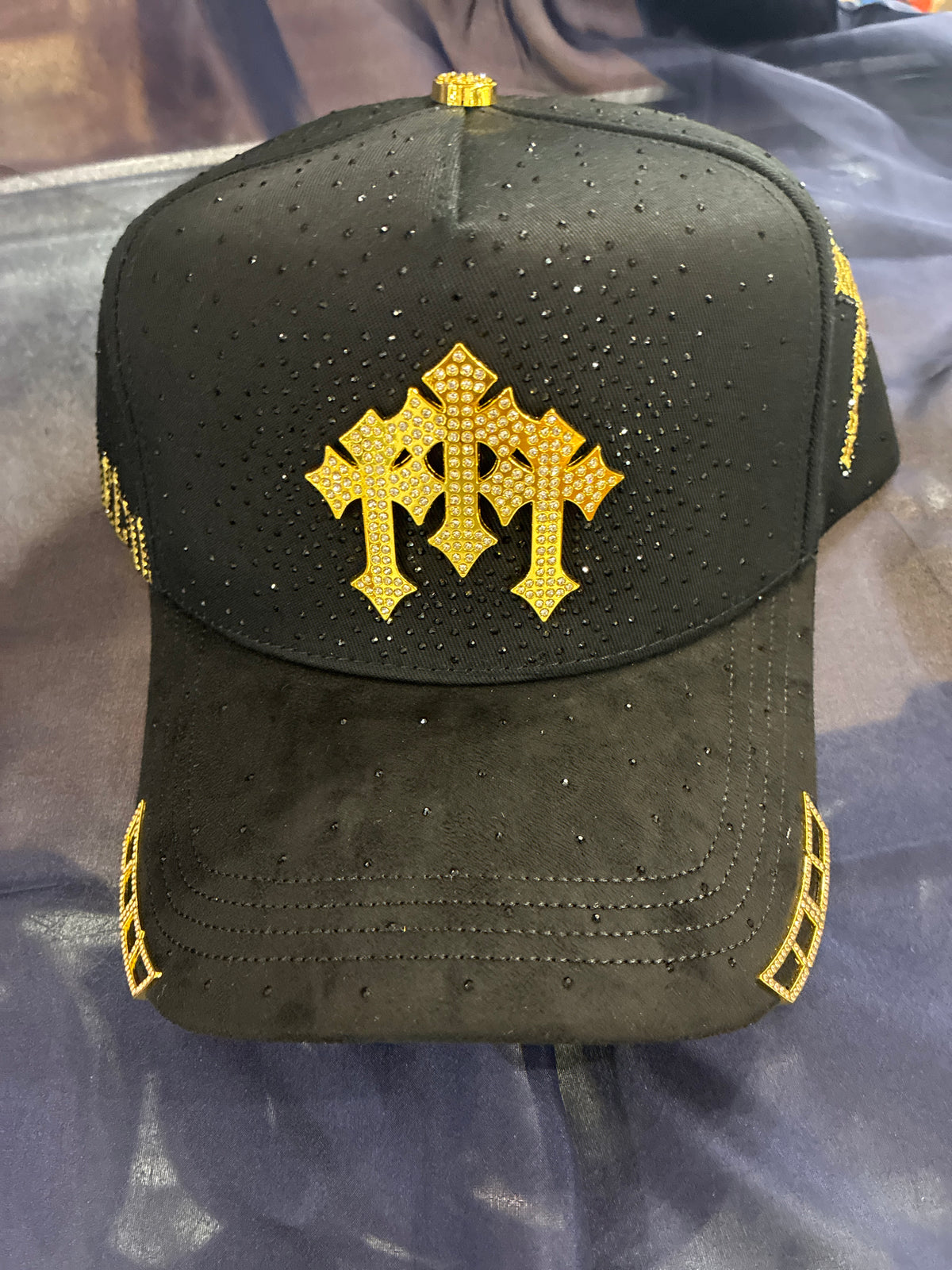 KLAN HATS EXCELENCIA BLACK/GOLD BENDECIDO 3 CROSSES