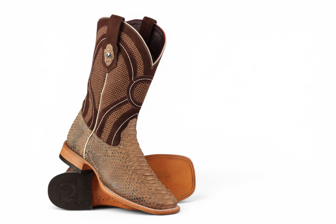 LA HERRADURA LH011 BOTAS DE HOMBRE EXÓTICAS-RANCHERA PITÓN ANTE BEIGE PUNTA CUADRADA EE