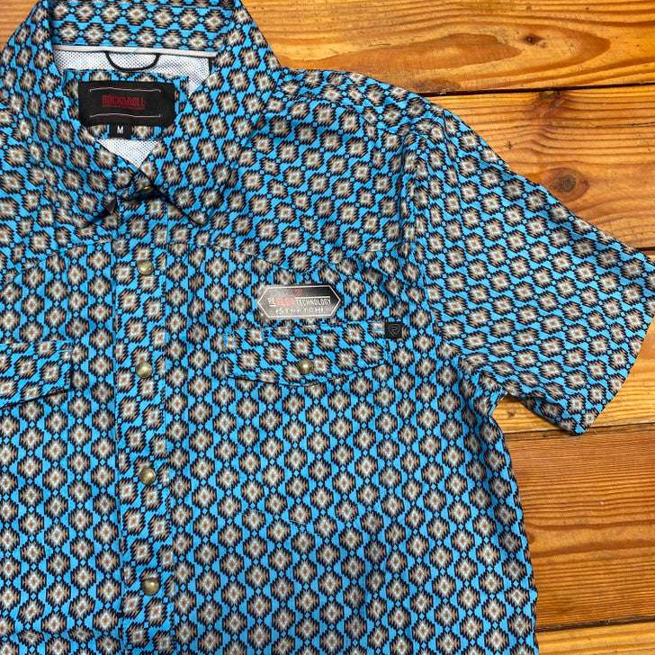 ROCK&ROLL KIDS SHIRT BLUE/ BOYS MINI AZTEC TEK SNAP- BBN3S06422 Laherradurawwnc.com
