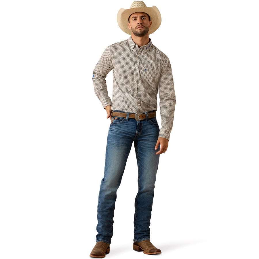 ARIAT MEN TEAM WELLES FTD LS SHRT KHAKI/ DARK BLUE 10071757 Laherradurawwnc.com