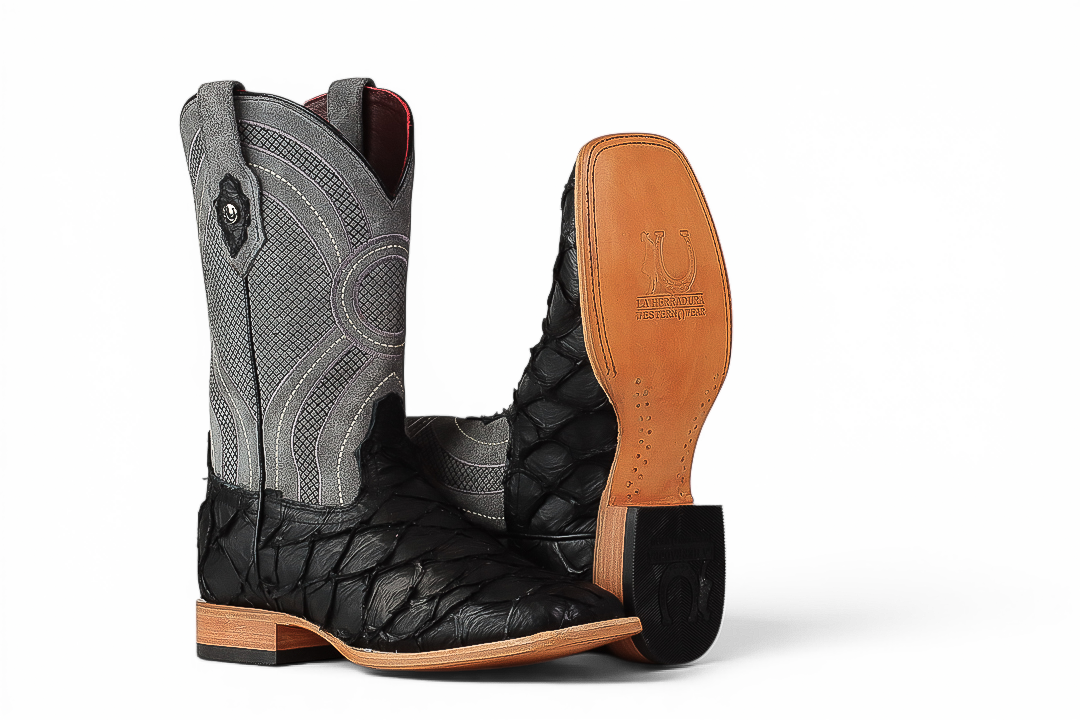LA HERRADURA LH008 MEN’S BOOTS EXOTIC-RANCHERA FISH MATTE BLACK SQ-TOE EE