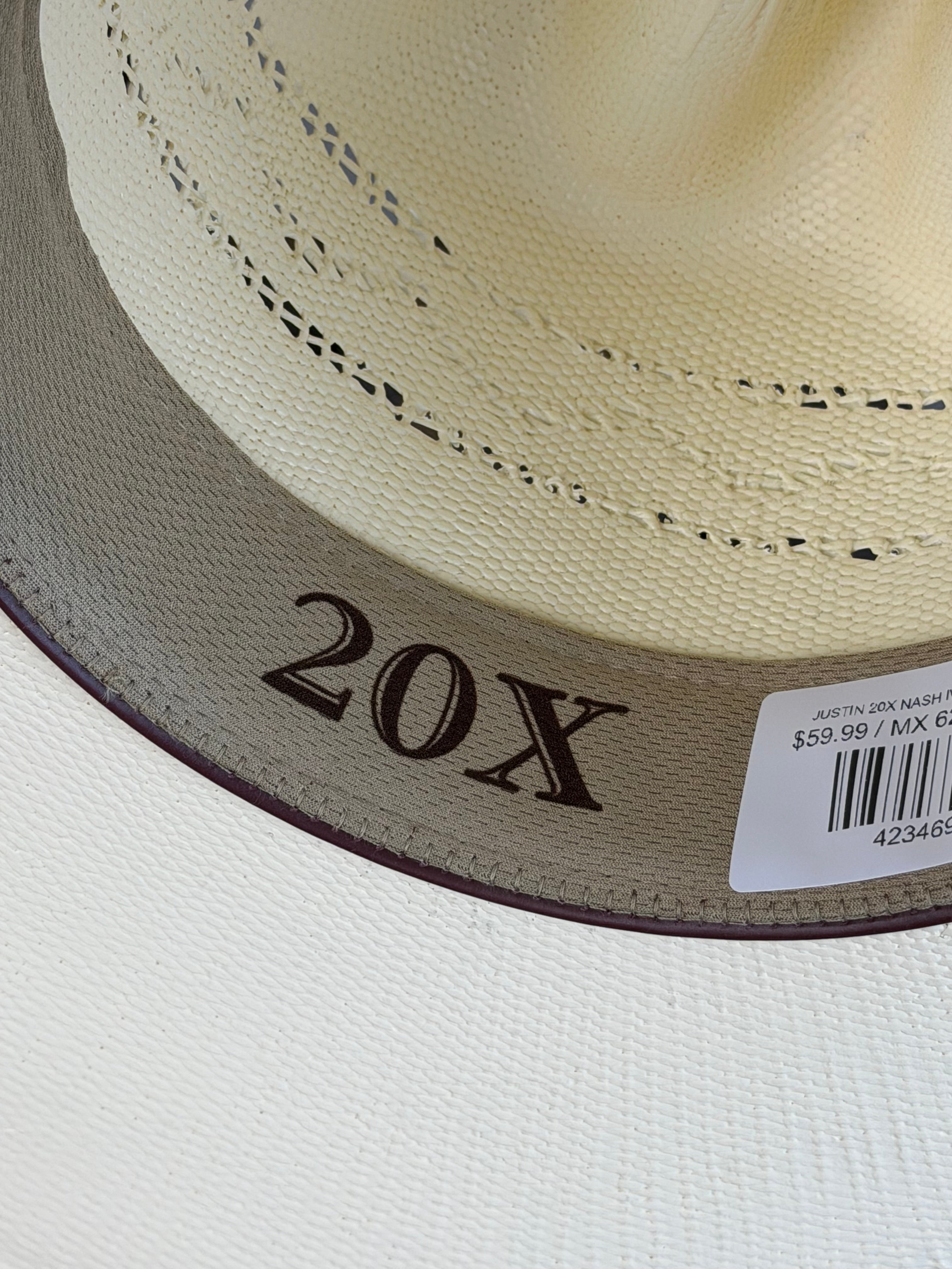 JUSTIN 20X NASH IVORY STRAW HAT JUS12706