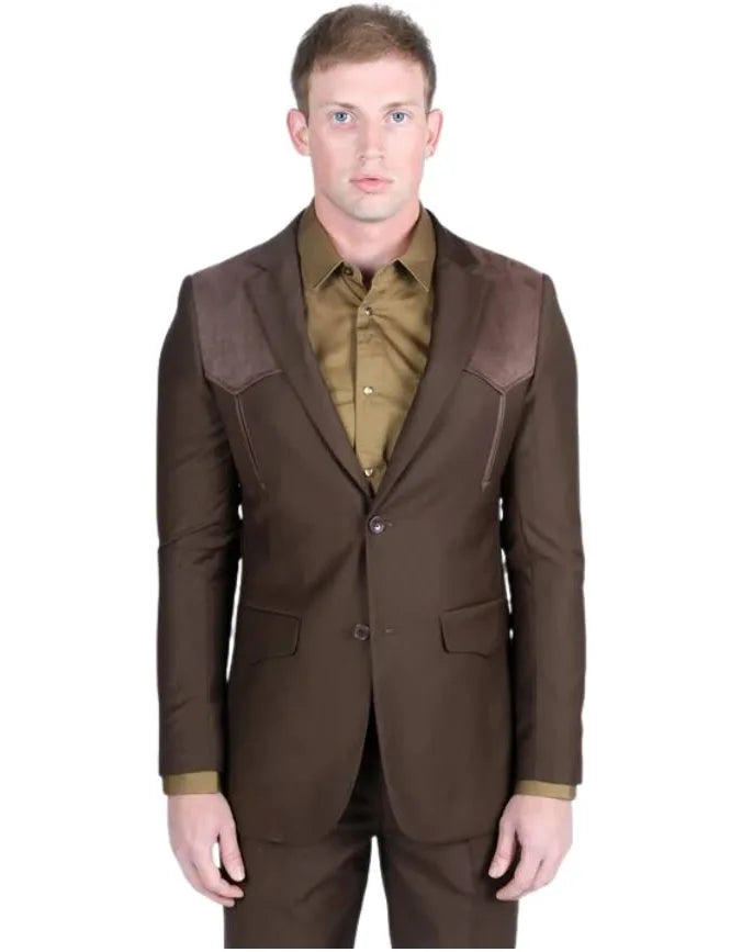 MENS PLATINI WESTERN SUIT AND PANTSIN DARK BROWN - WST9749