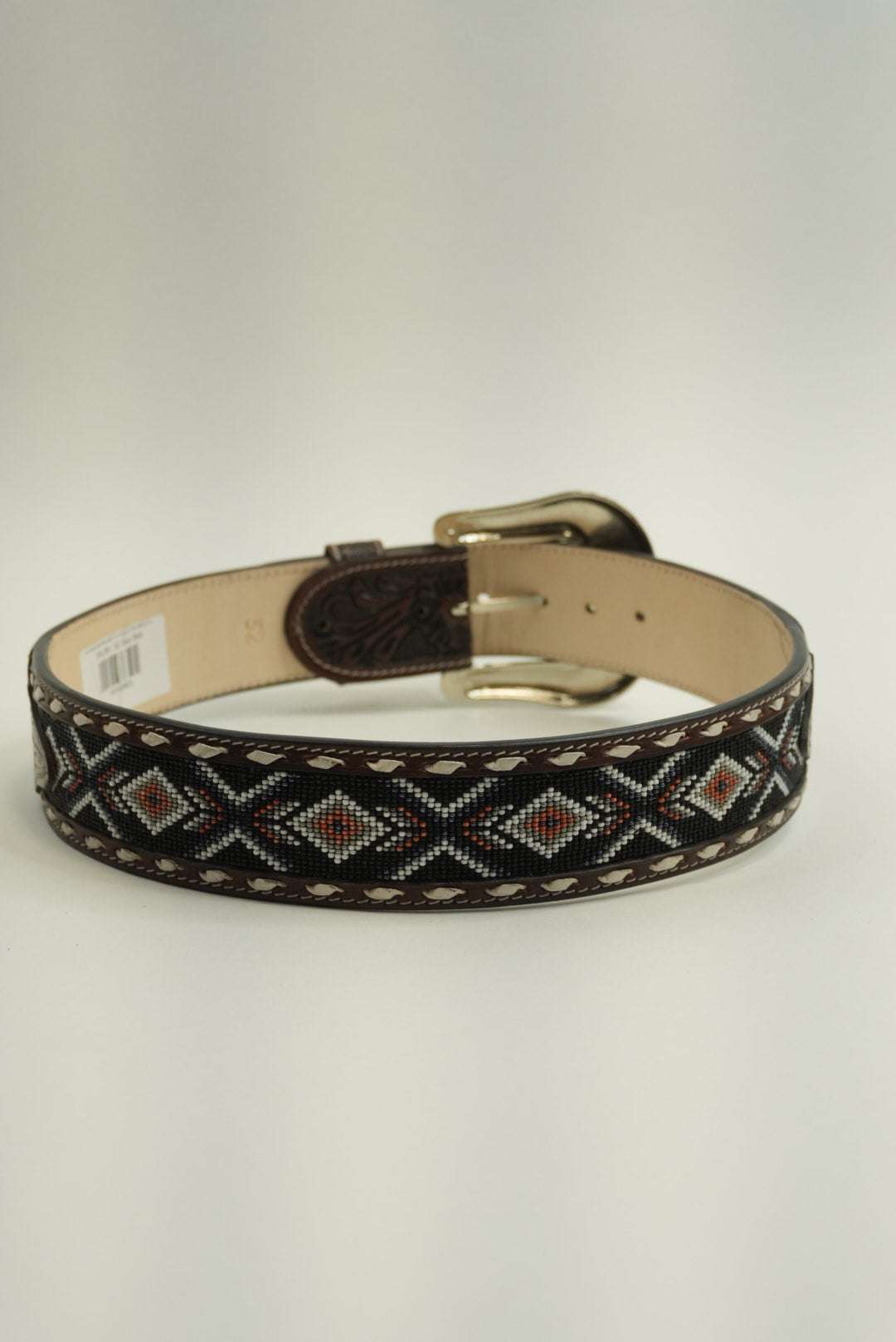 LA HERRADURA BELT 2 INCH CHOCOLATE AZTEC BROWN/ NAVY BLUE WITH ORANGE NEW DESIGN Laherradurawwnc.com