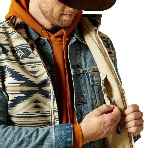 ARIAT MENS WHITE PEPPER SOUTHWEST LOGO SOFTSHELL VEST 10062590 Laherradurawwnc.com