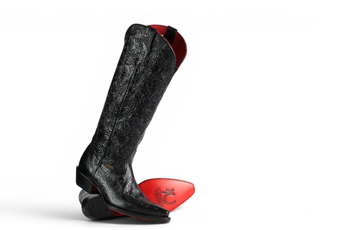 BOTAS ALTAS PARA MUJER LA HERRADURA NANCY CINCELADO NEGRO PUNTA CUADRADA