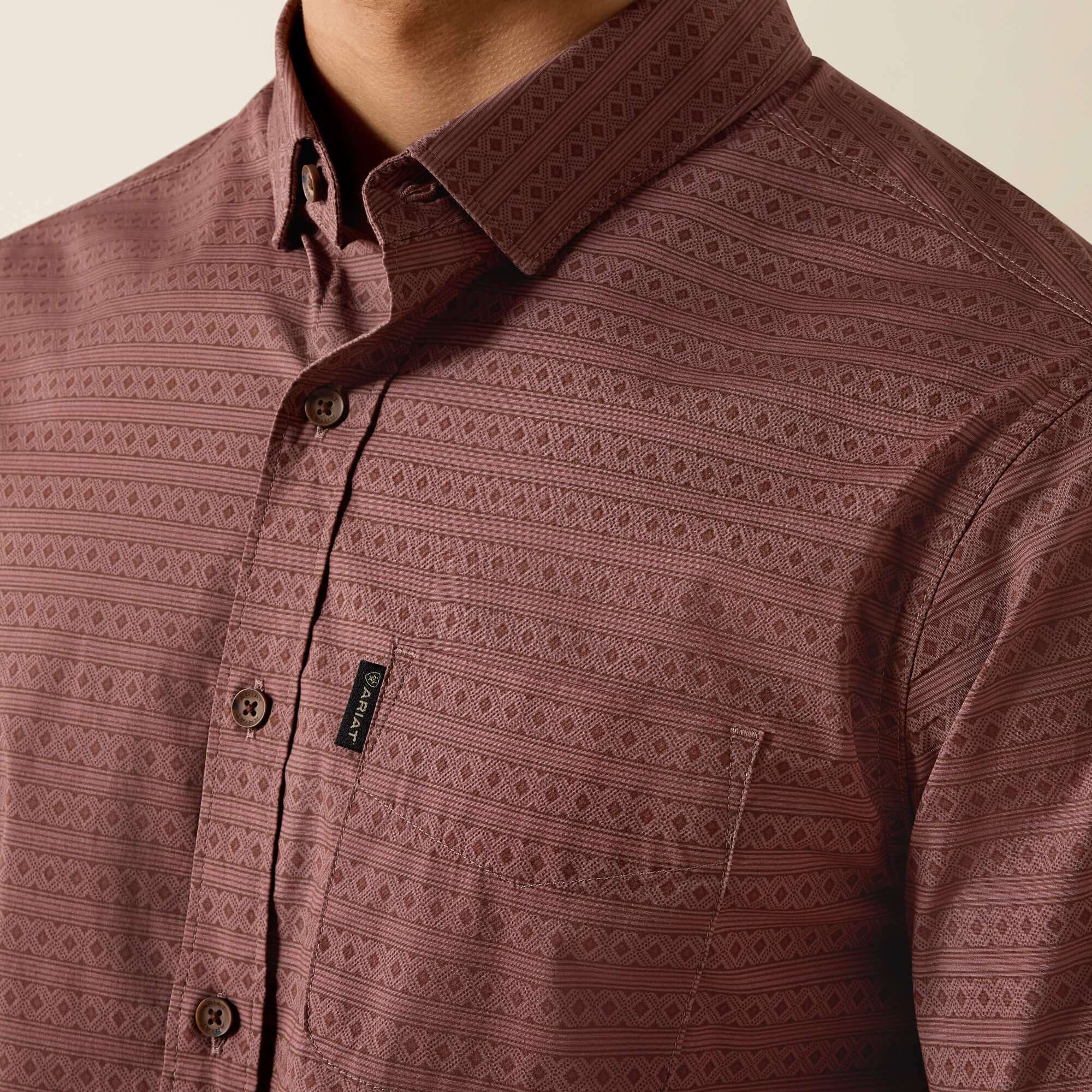ARIAT MENS SHIRT MODERN SLIM FIT ROSE TAUPE GEO STRIPE 10072730 Laherradurawwnc.com