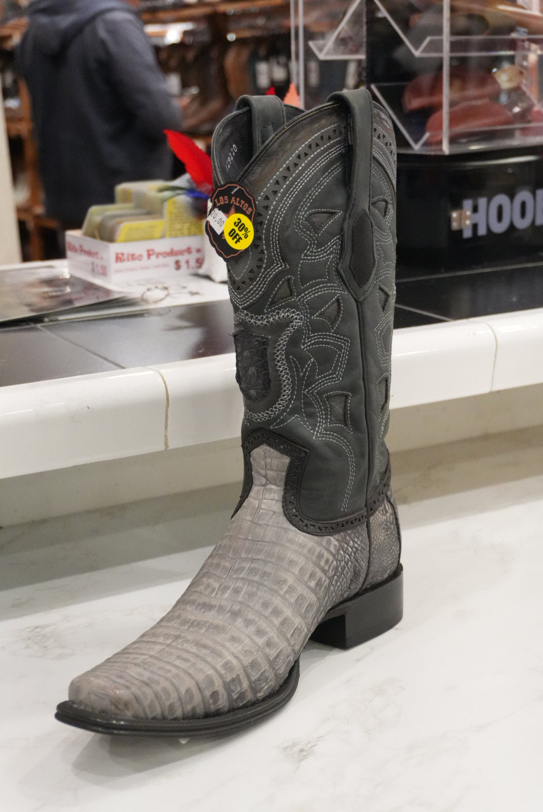 Los Altos Mens Caiman Grey Cowboy Boot