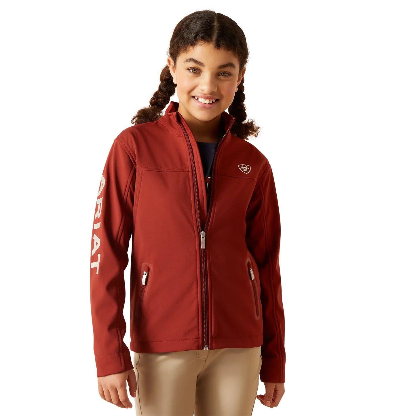 ARIAT YOUTH SOFT SHELL JACKET TEAM LOGO FIRED BRICK 10046692