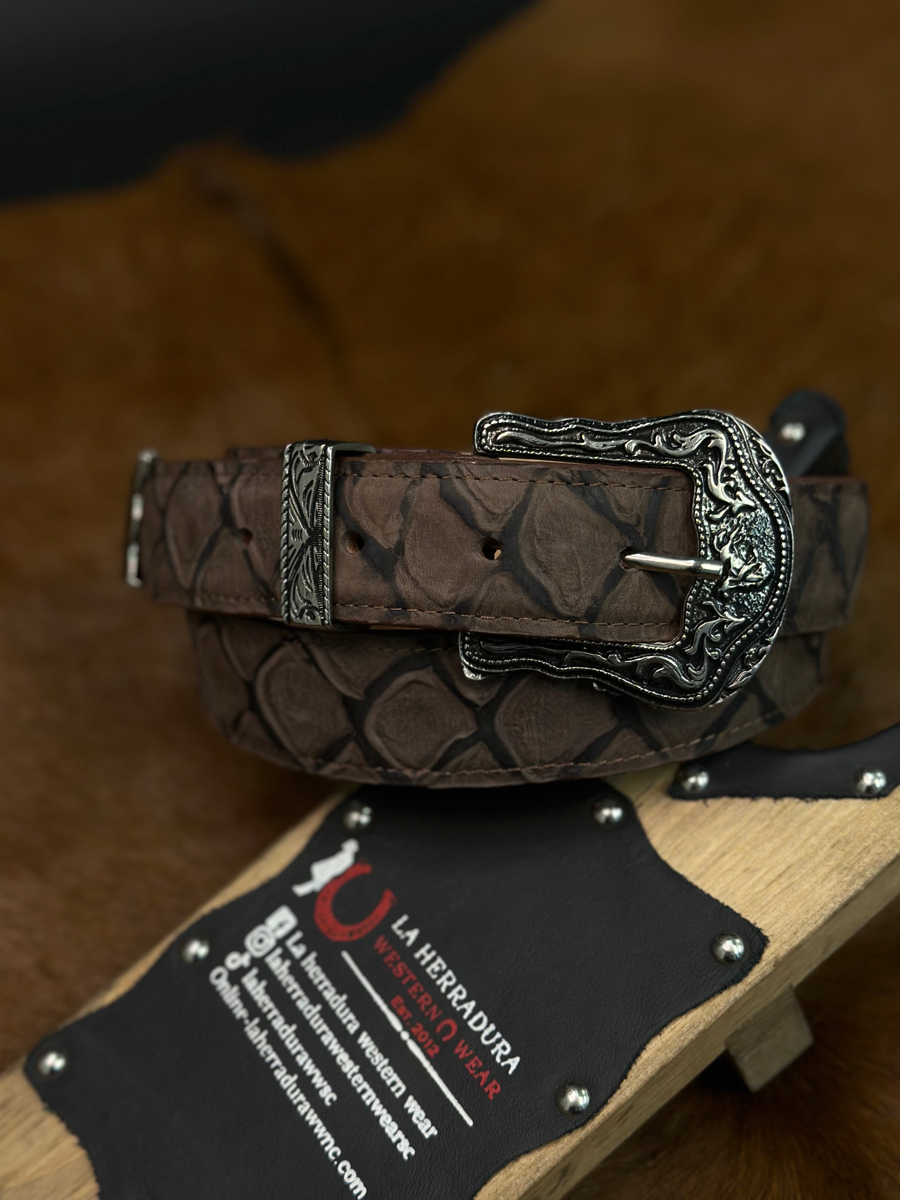 LIGHT BROWN IMIT FISH MENS BELT