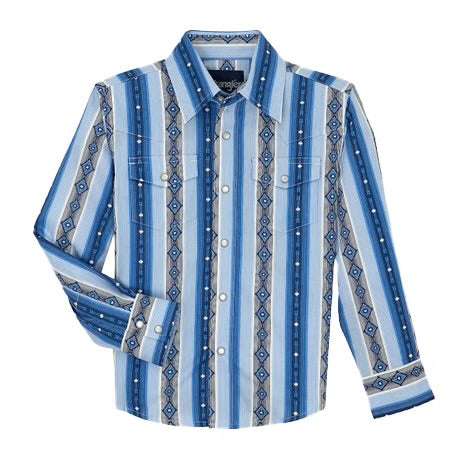 BOY'S WRANGLER LONG SLEEVE SHIRT BLUE 112359432 Laherradurawwnc.com